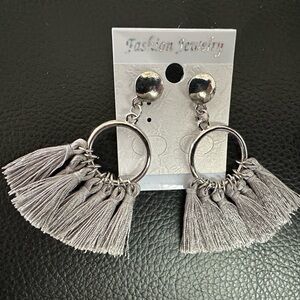 Chic Gray Tassel Hoop Earrings